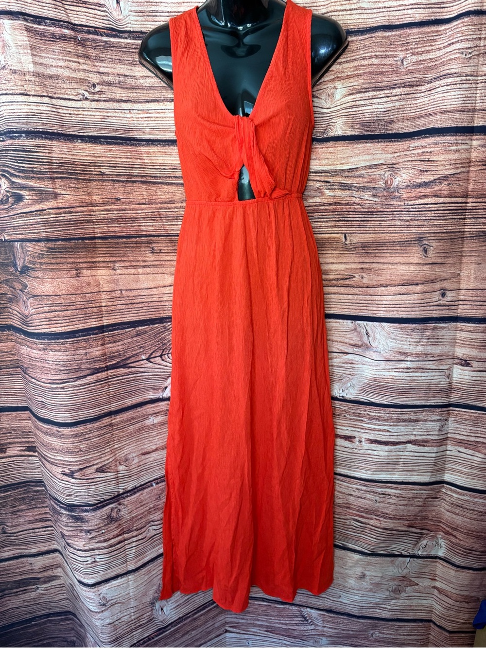 H&M Bright Red Sleeveless Tie-Front Maxi Dress